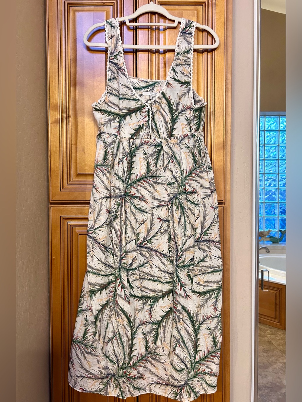 Sleeveless Cotton/Linen blend Green Floral Maxi Dress